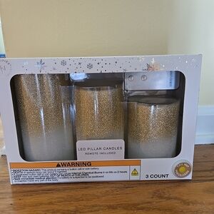 LED Pillar Candles with Remote - Gold